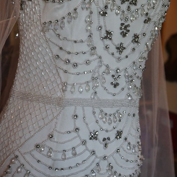 Rhinestone Pearl Beaded Retro inspired 1920s flapper wedding gown Gatsby wedding - Picture 5 of 8